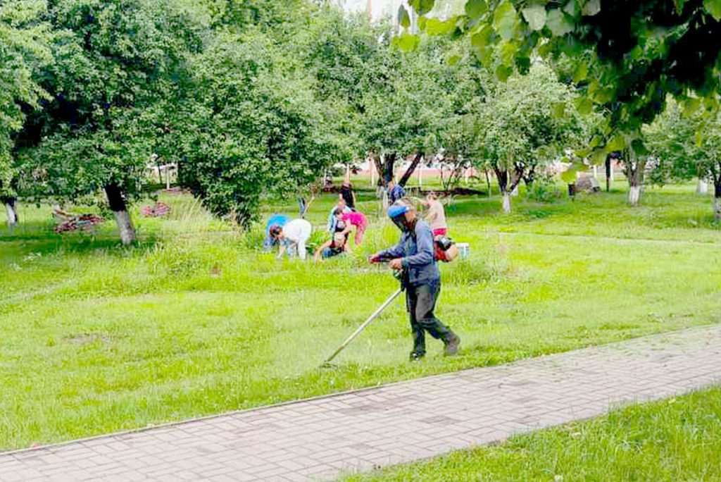 Работники райбольницы занимаются благоустройством территории в Климовичах